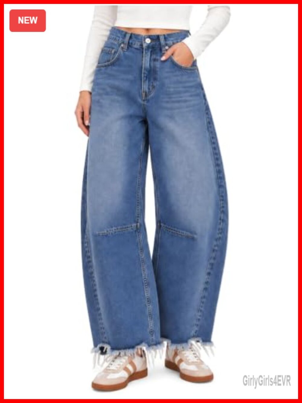 High Rise Barrel Jeans Boyfriend Baggy Ankle Denim Pants Raw Hem